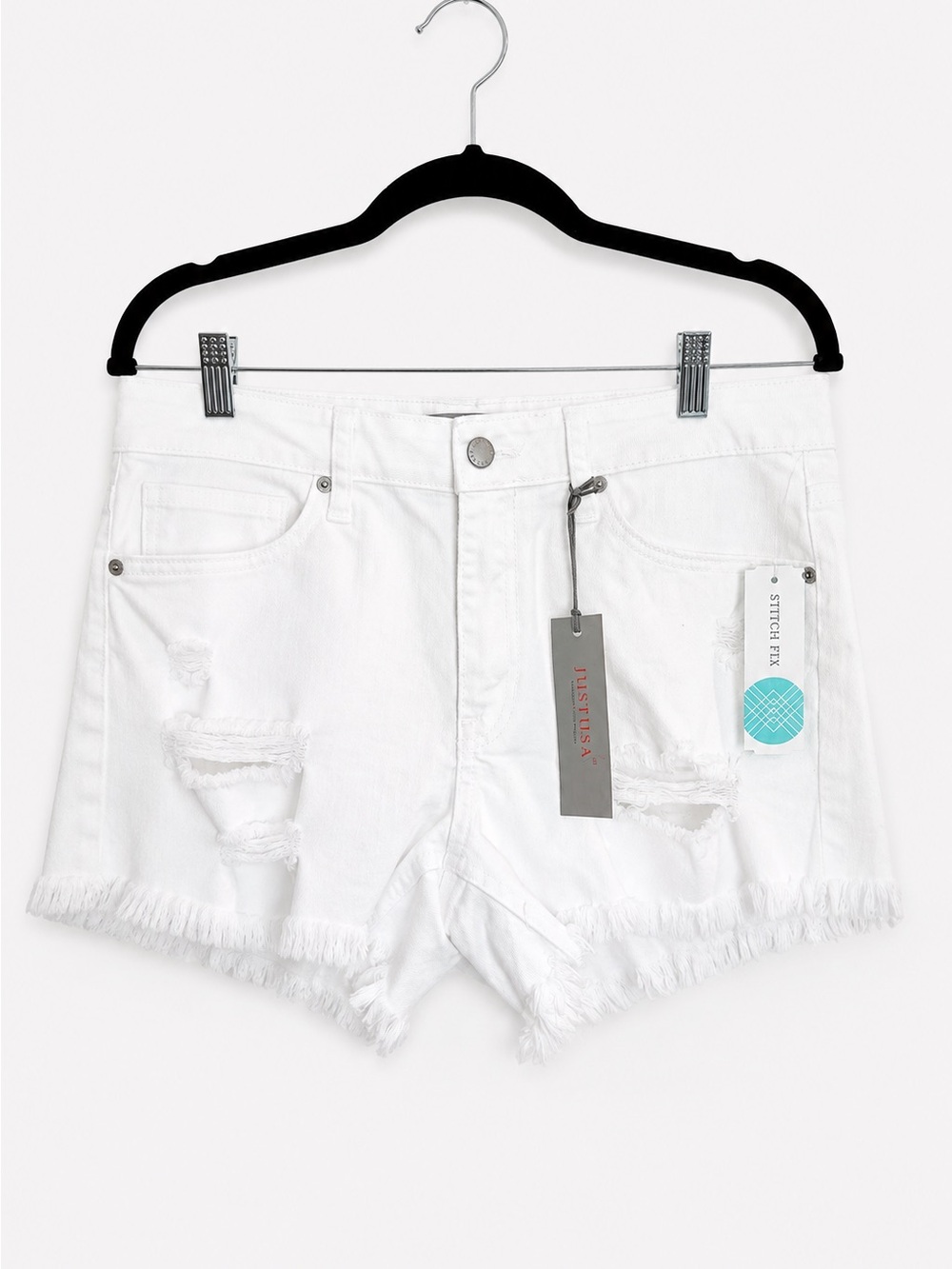 NWT Just USA Willa White Distressed Frayed Hem Denim Shorts 29/8